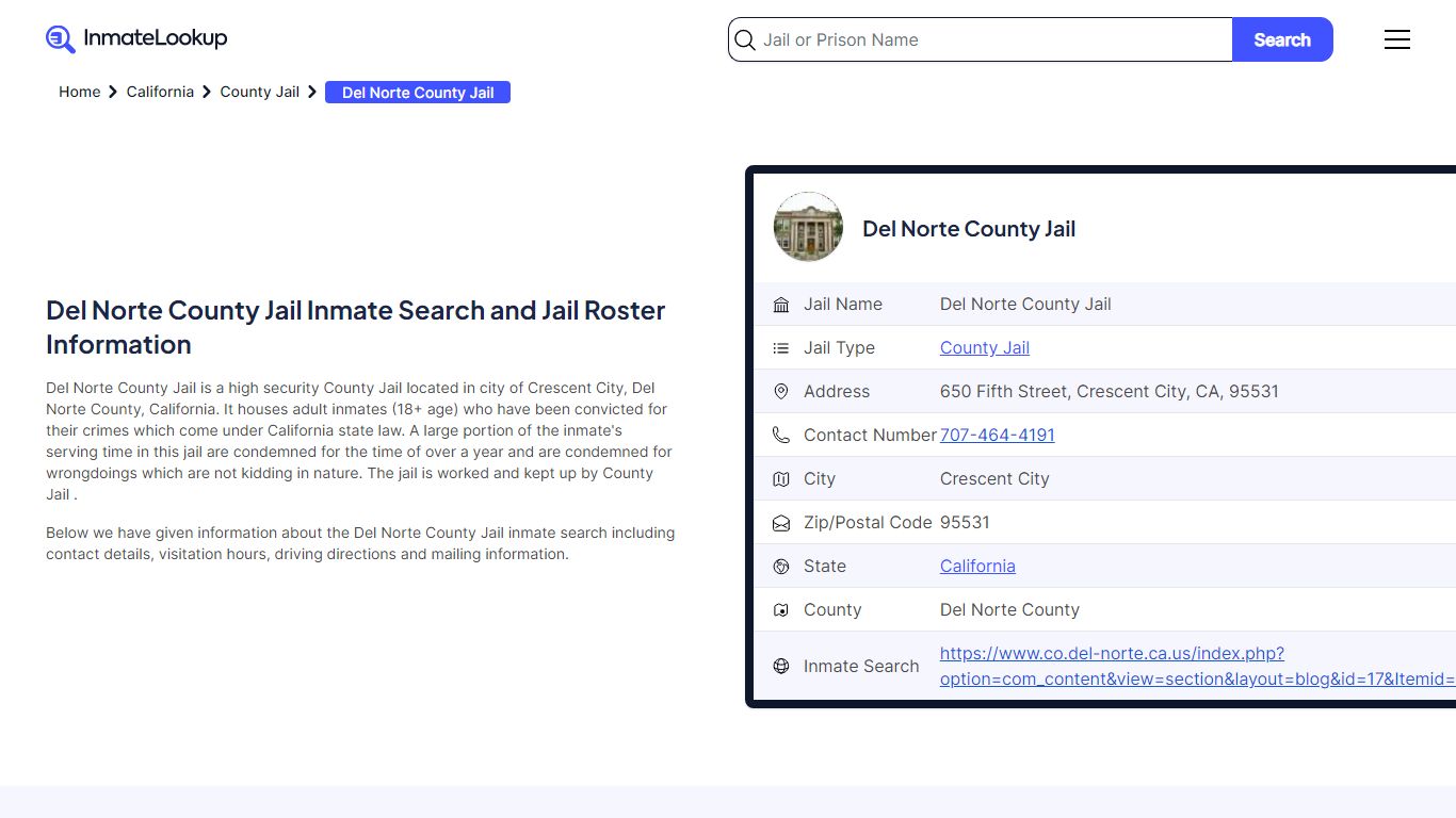 Del Norte County Jail (CA) Inmate Search California - Inmate Lookup