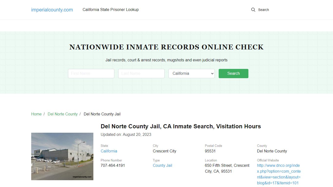 Del Norte County Jail, CA Inmate Search, Visitation Hours